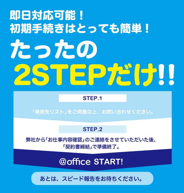 即日対応可能！初期手続きはとっても簡単！たったの2STEPだけ！！